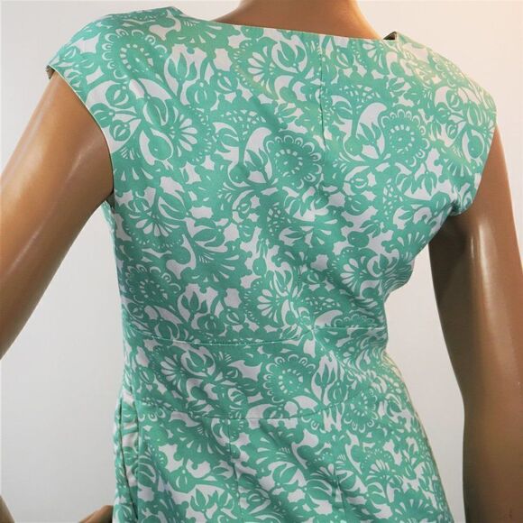 Merona Floral Paisley Dress Empire Waist Side Zip Pullover Sz 2 Aqua Green White - Picture 6 of 9